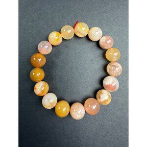 Natural Flower Agate Stretch Bracelet 11mm Beads Stone Crystal 6.25" Healing UVs
